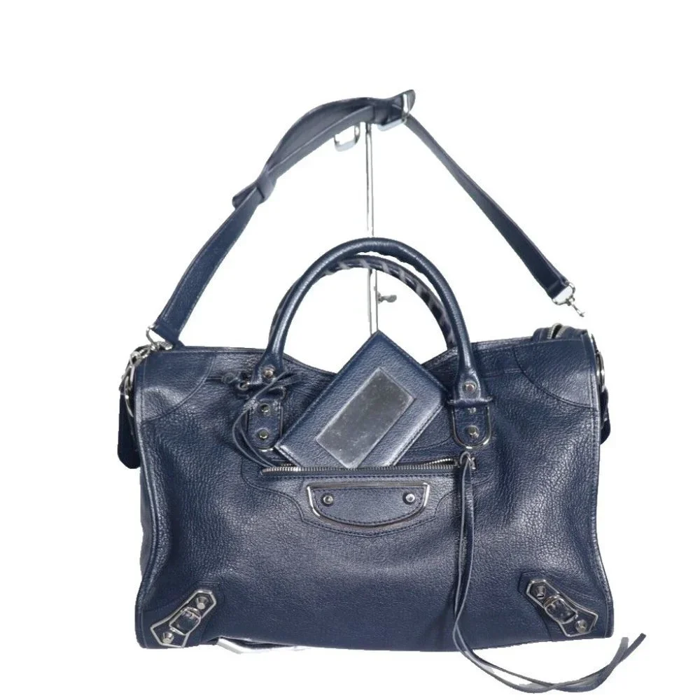 Balenciaga Navy Blue Leather Crossbody Satchel - Picture 2 of 12